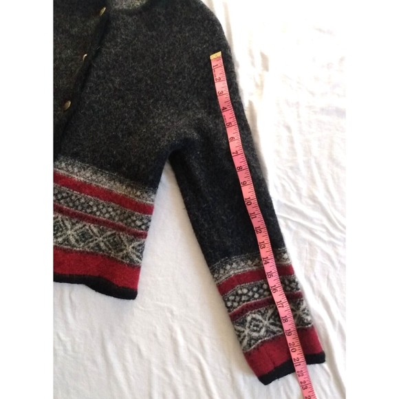 Vintage Tally Ho Women's Off-Black Gray Dark Red Wool Cardigan Sweater L - Picture 12 of 16